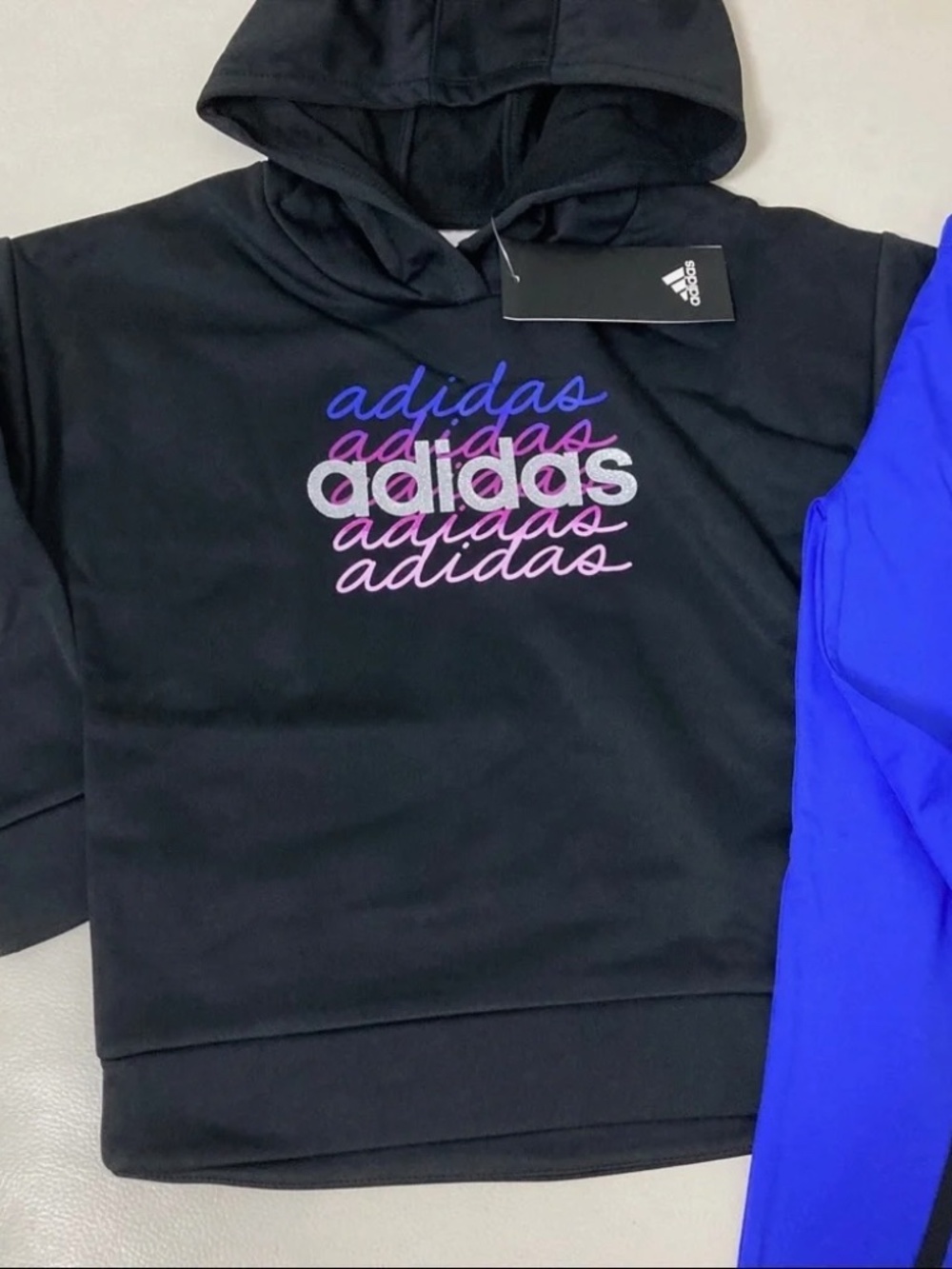 Adidas girl Printed Tricot Hoodie and legging set sparkly pink and purple 4040 - Picture 7 of 7